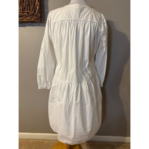 J Crew Midi Dress M Medium White Embroidered Cotton Poplin Pockets Relaxed - Picture 6 of 14
